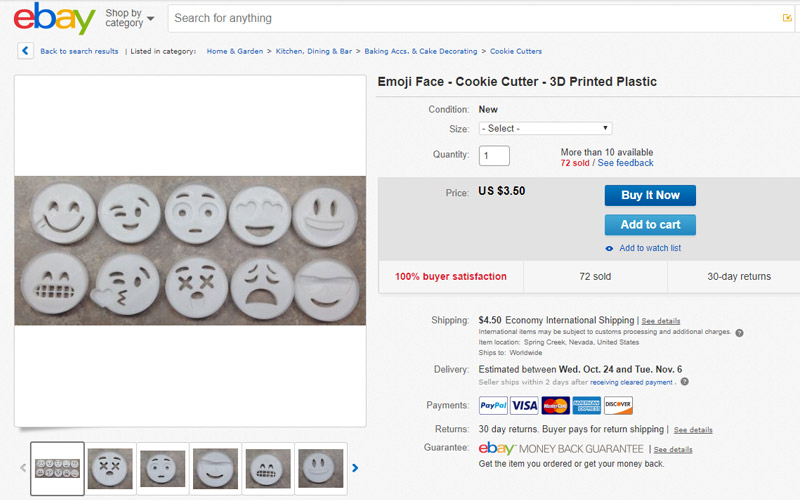 3d printed cookie cutters on ebay
